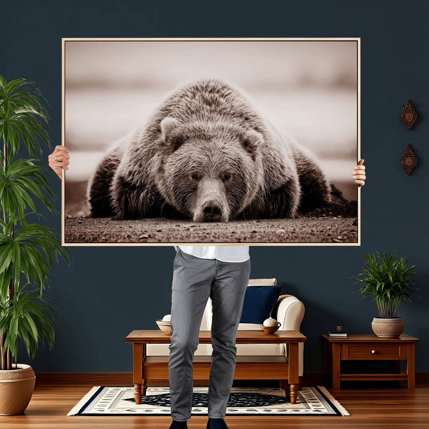 Grizzly Bear Wall Art Print - Bear Canvas Wall Art - Rustic