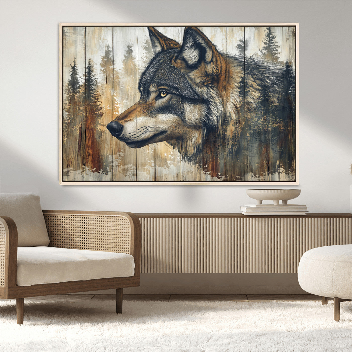Rustic Wolf Wall Art Canvas Print – Vintage Woodland