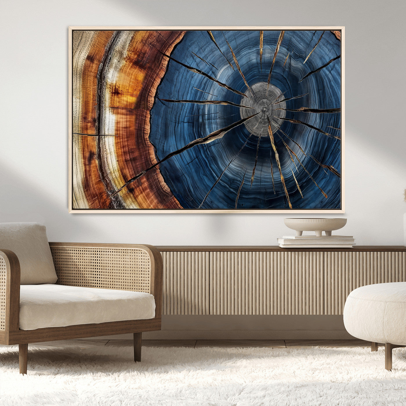 Framed Abstract Tree Ring Wall Art Print Natural Rustic Wood