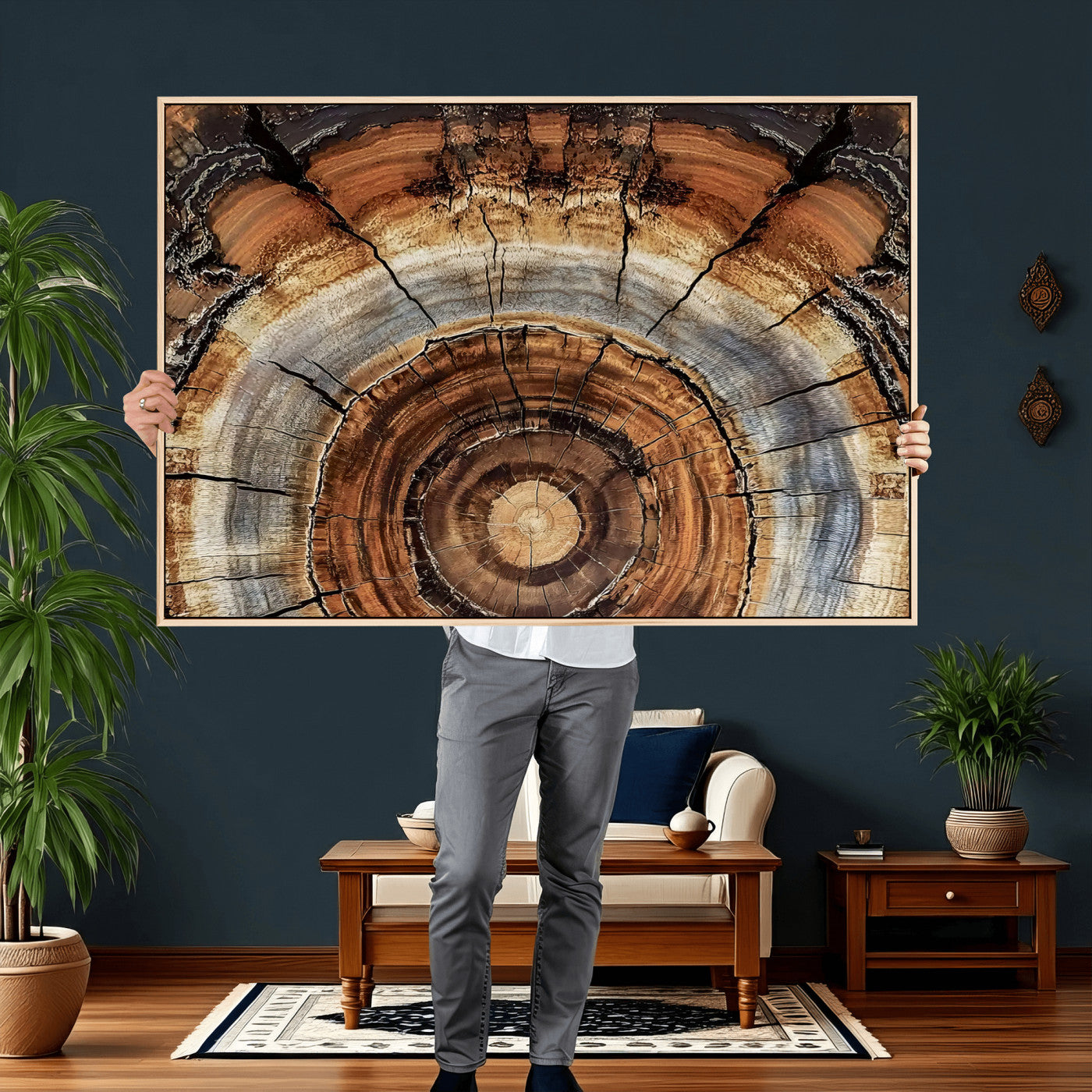 Tree Rings Wall Art Canvas Print – Rustic Wood Texture
