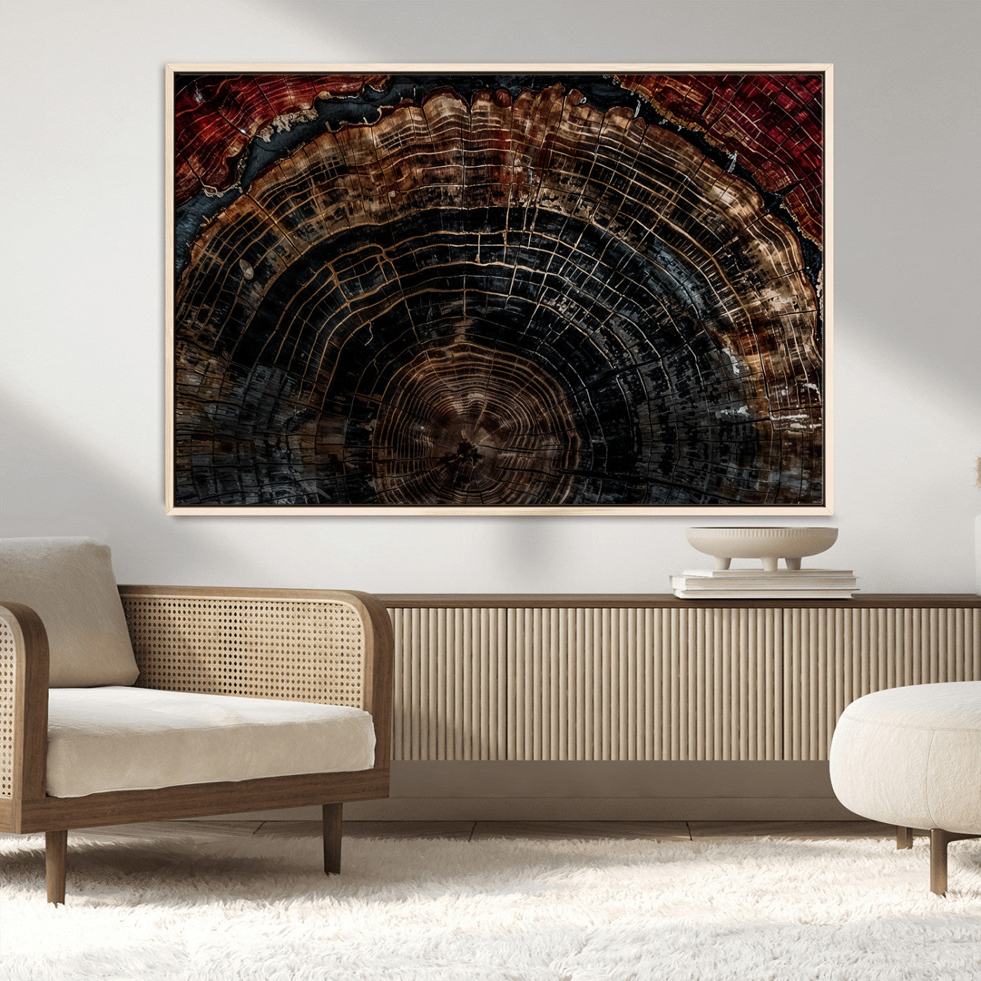 Dark Wood Ring Wall Art Canvas Print – Framed Abstract Tree