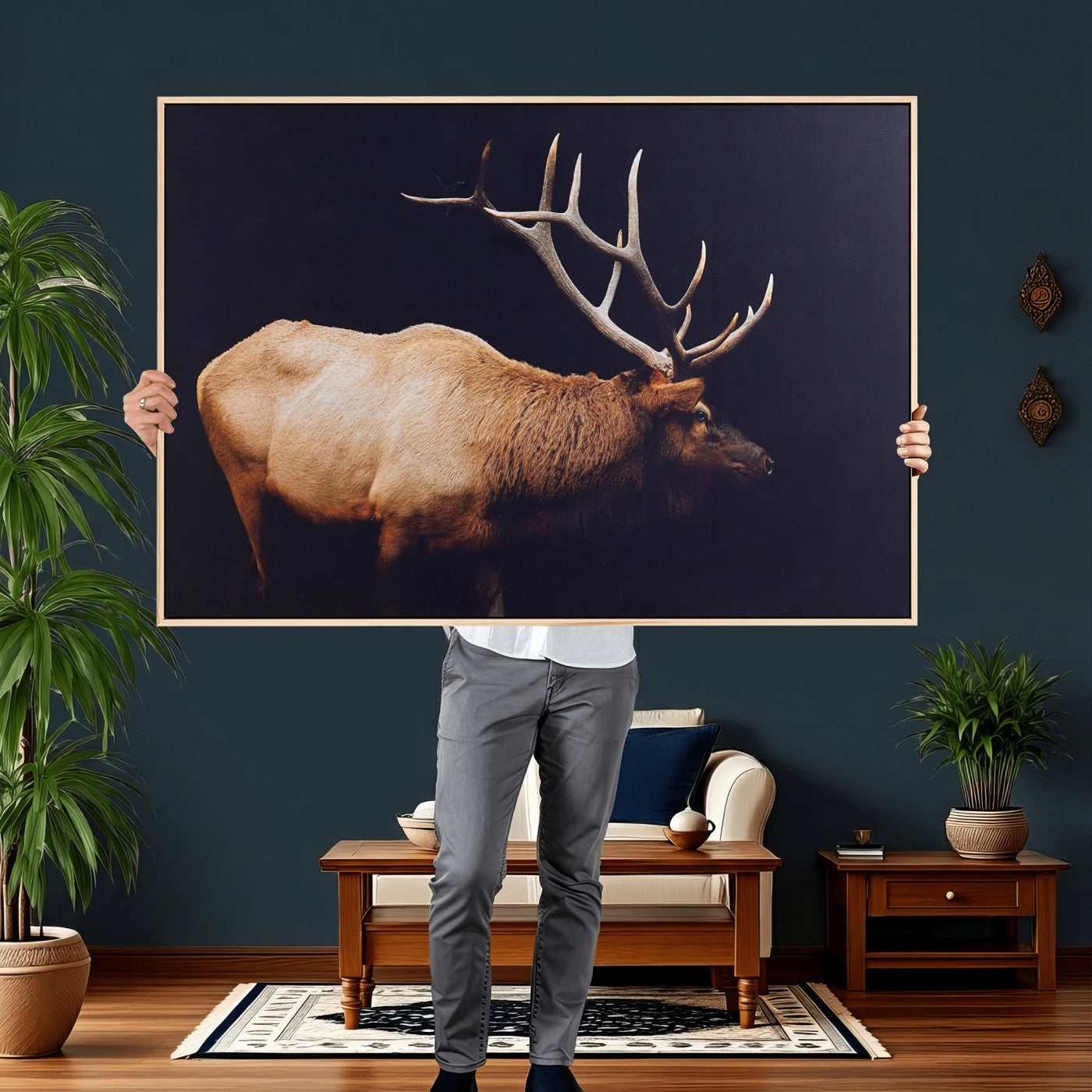 Rustic Elk Wall Art Canvas Print – Framed Moody Wildlife Art