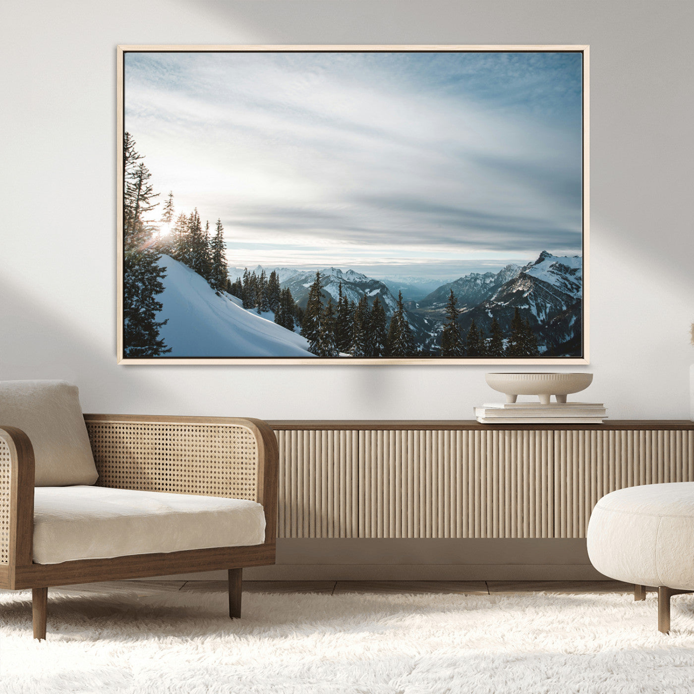 Snowy Mountains Wall Art Canvas Print – Framed Alpine