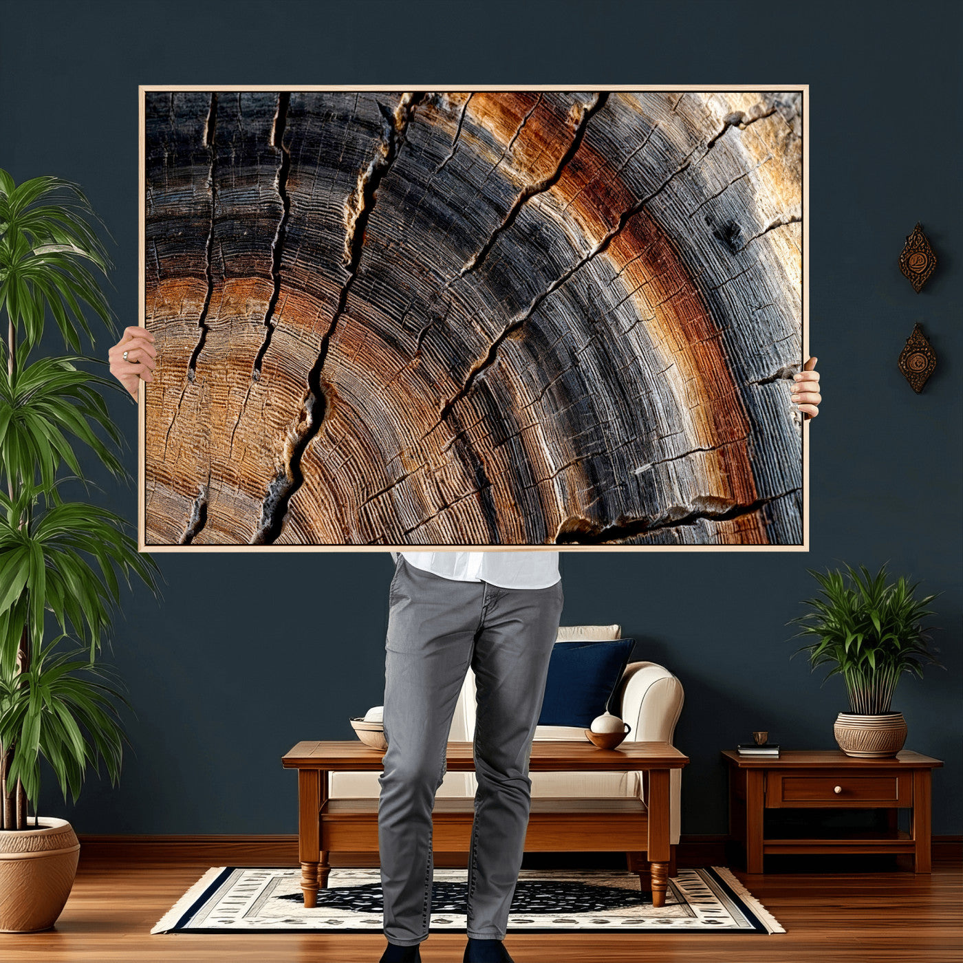 Abstract Tree Ring Wall Art Print – Natural Rustic Wood