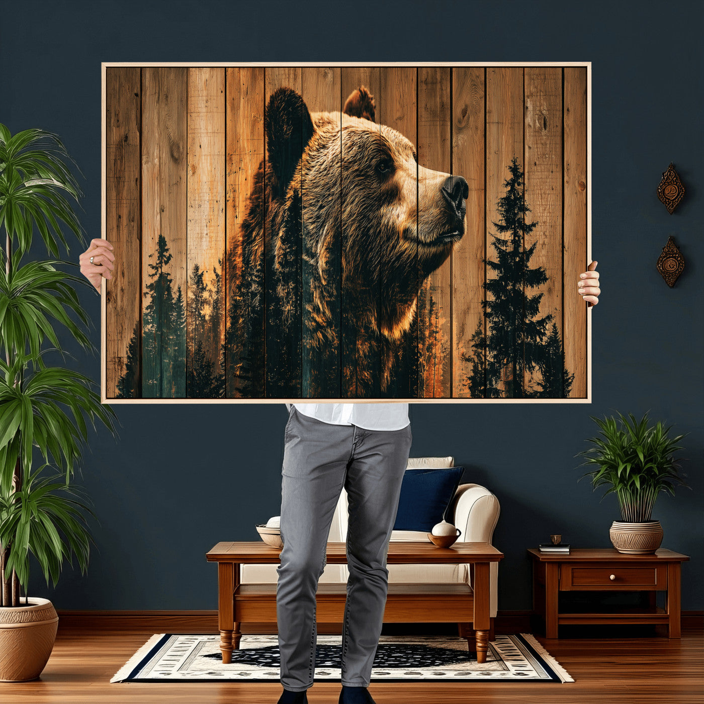 Rustic Bear Wall Art Canvas Print – Woodland Wildlife