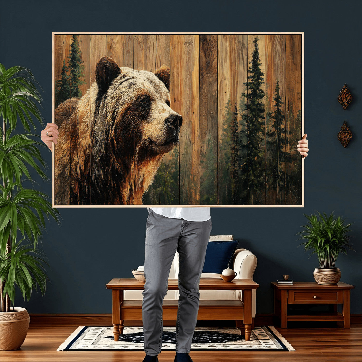 Grizzly Bear Wall Art Canvas Print, Rustic Wildlife Bear