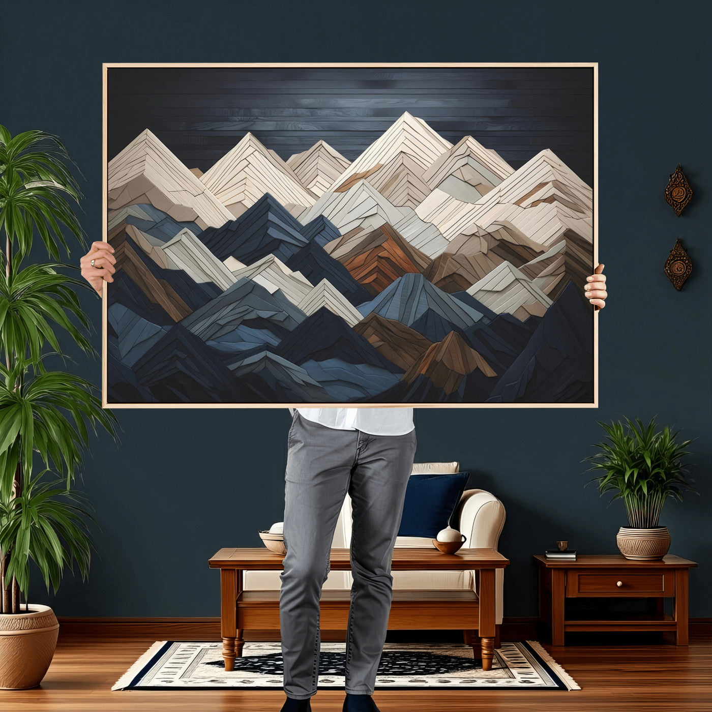 Wood Mountain Wall Art | Mountain Canvas Print Wood Decor |