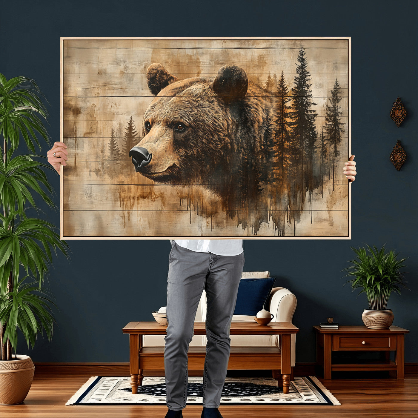 Rustic Grizzly Bear Wall Art, Abstract Grizzly 399 Bear Wall