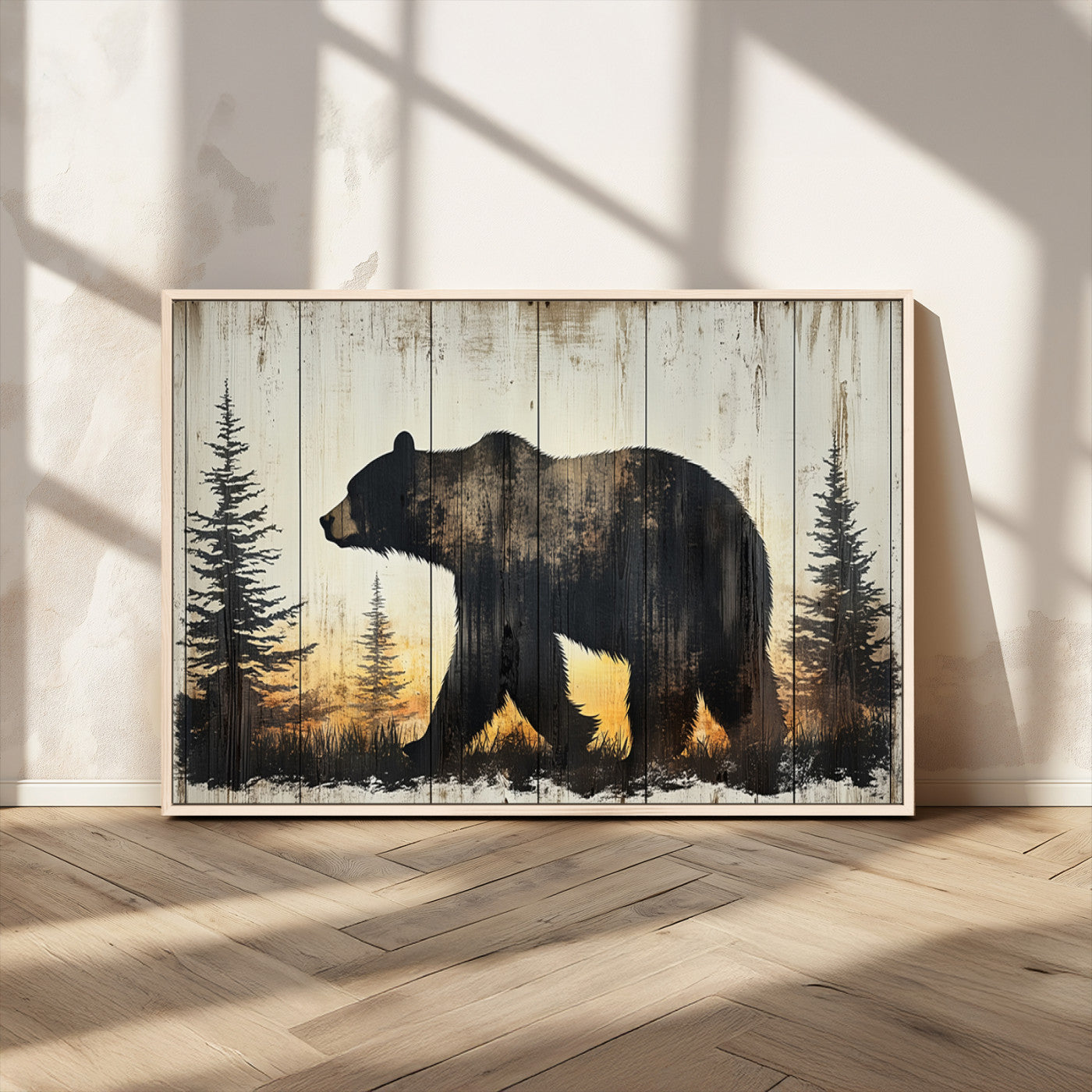 Vintage Bear Wall Art Canvas Print for Farmhouse - Mountain