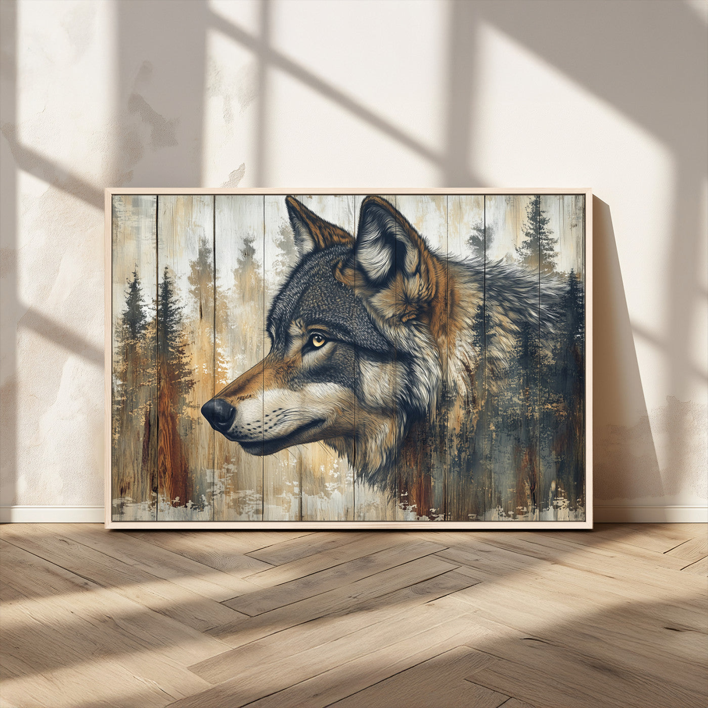 Rustic Wolf Wall Art Canvas Print – Vintage Woodland