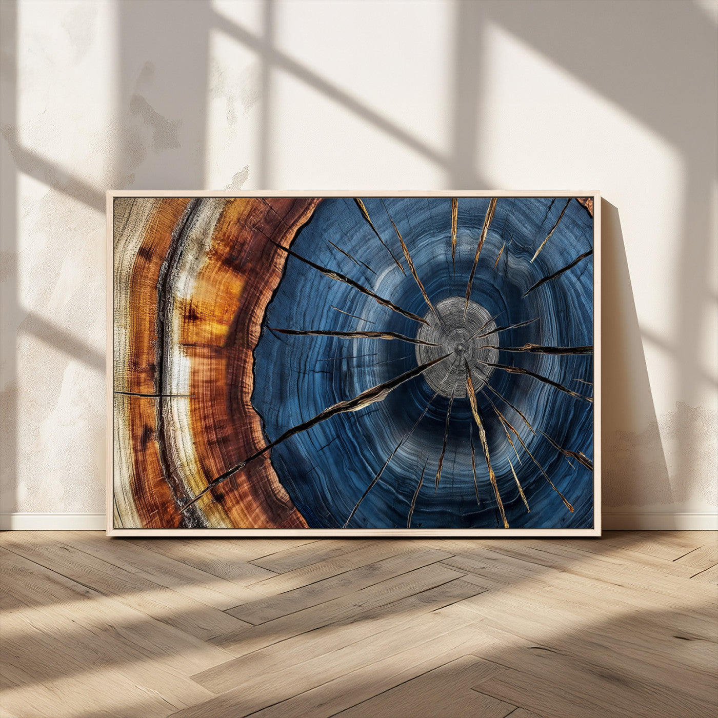 Framed Abstract Tree Ring Wall Art Print Natural Rustic Wood