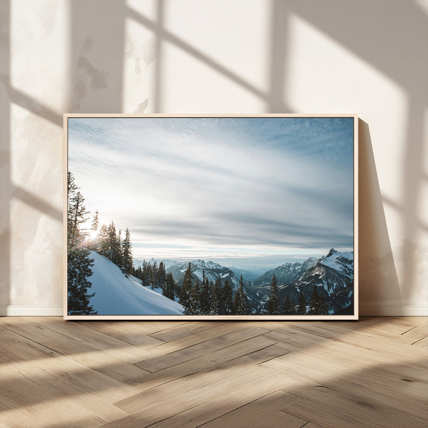 Snowy Mountains Wall Art Canvas Print – Framed Alpine