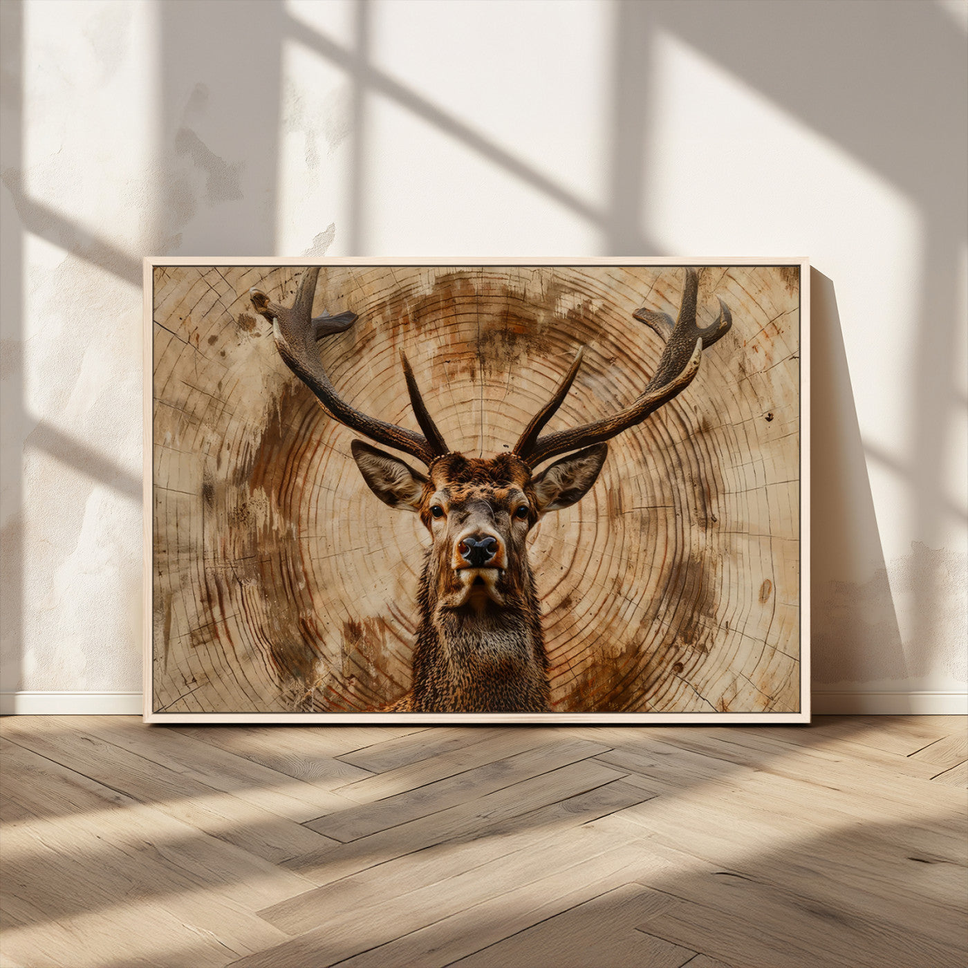 Wood Abstract Deer Wall Art | Rustic Wildlife Canvas Print |