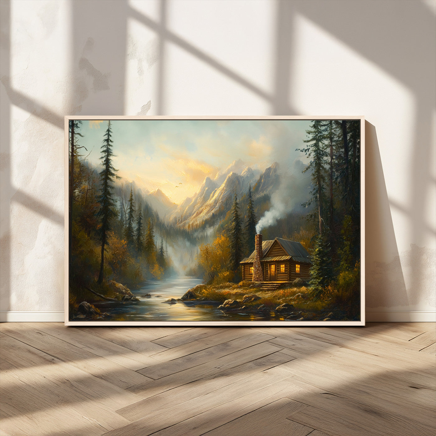 Wood Cabin Retreat Mountain at Sunset Wall Art Print -