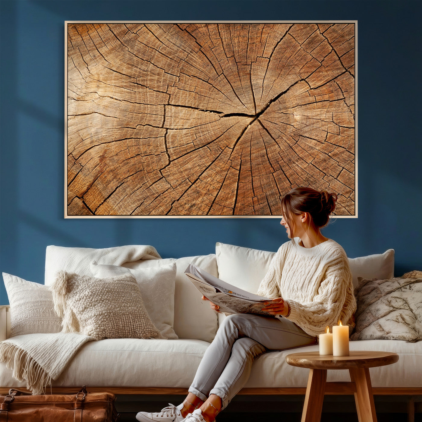 Tree Ring Canvas Art, Rustic Wood Grain Wall Art, Tree Slice