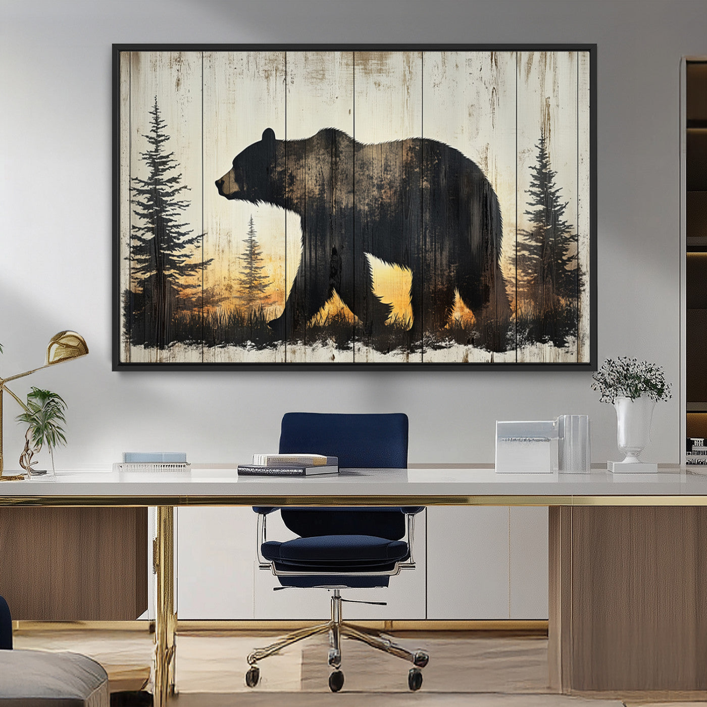 Vintage Bear Wall Art Canvas Print for Farmhouse - Mountain