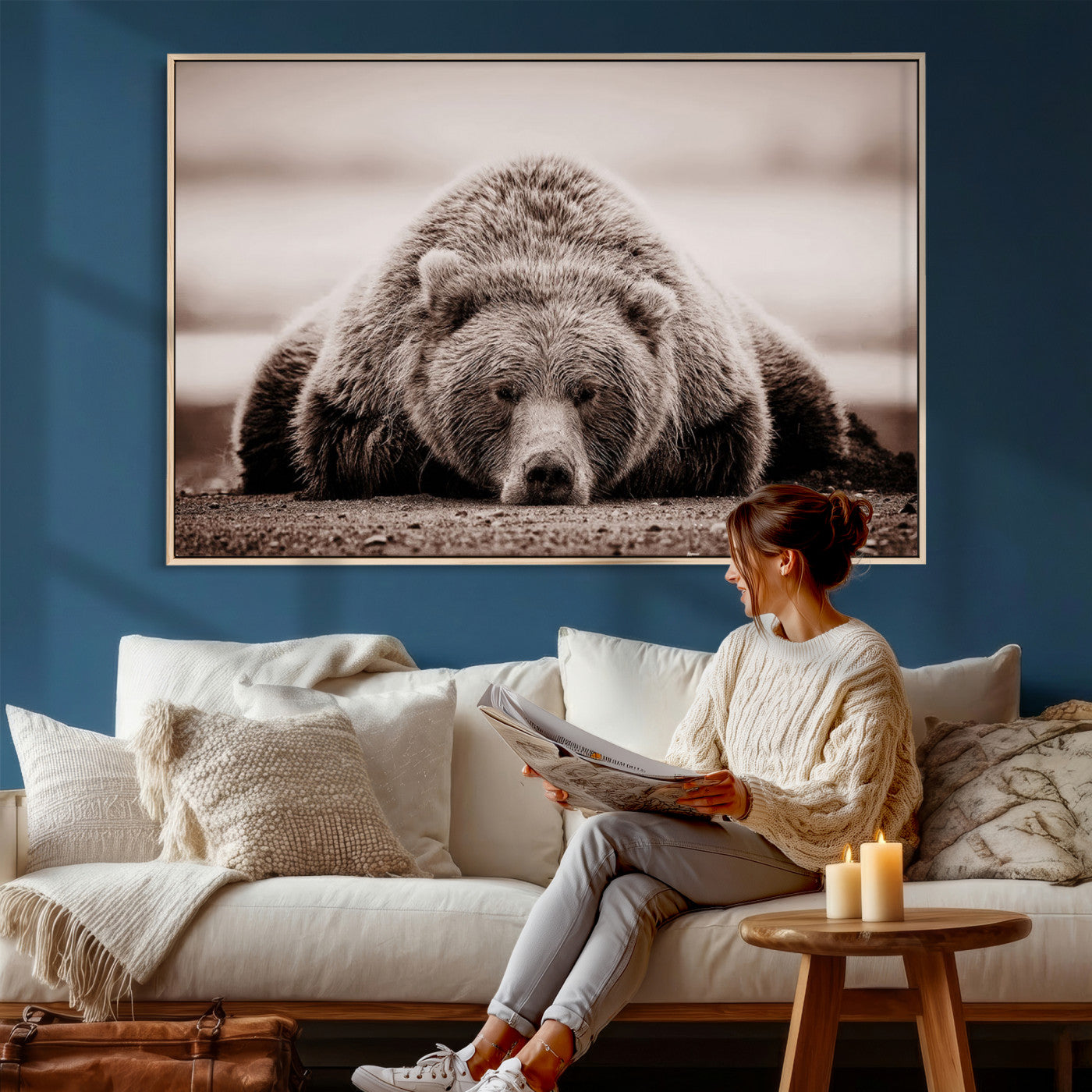 Grizzly Bear Wall Art Print - Bear Canvas Wall Art - Rustic