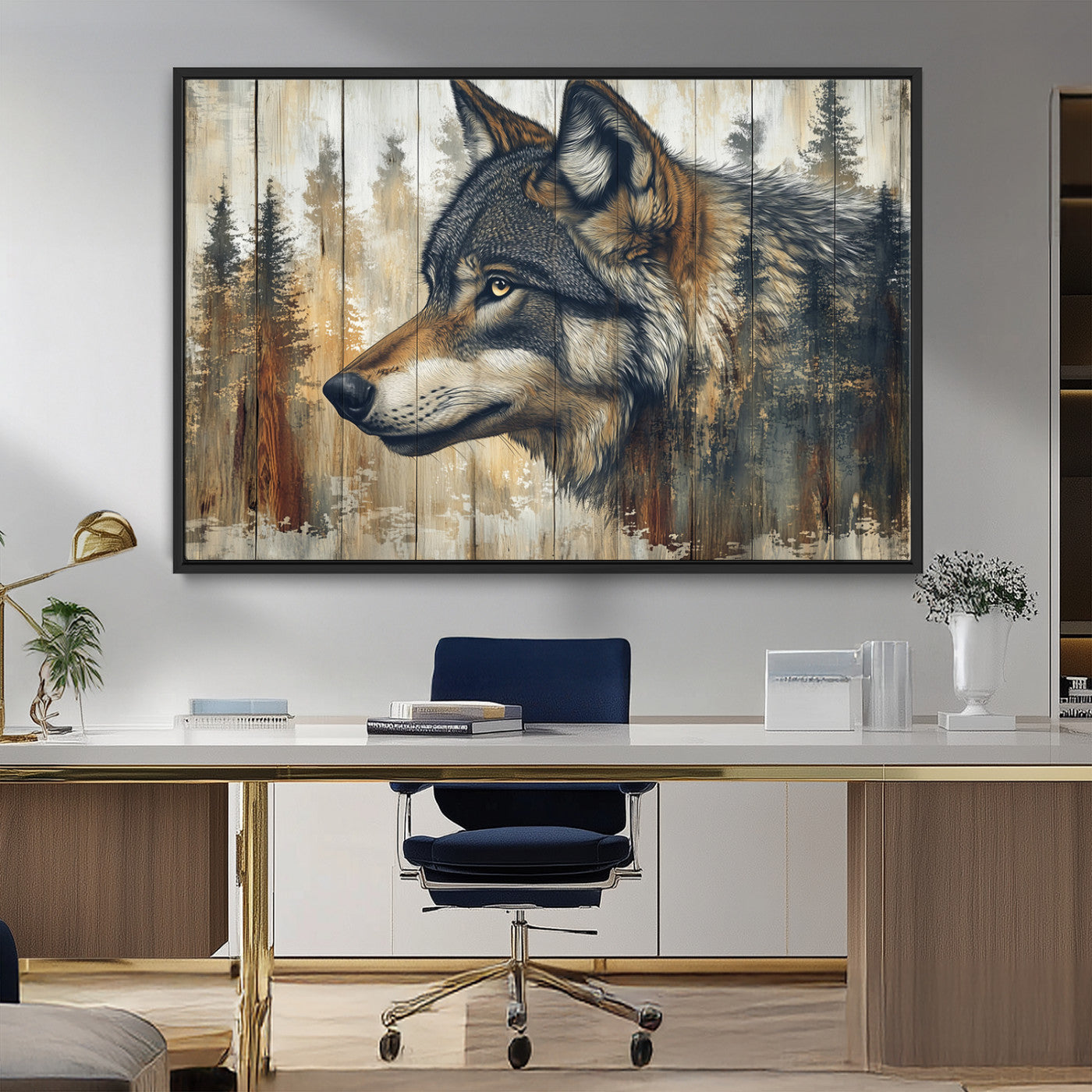 Rustic Wolf Wall Art Canvas Print – Vintage Woodland