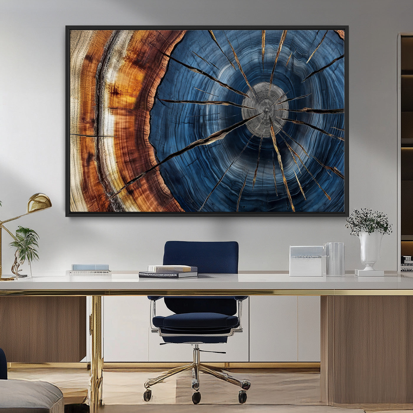 Framed Abstract Tree Ring Wall Art Print Natural Rustic Wood