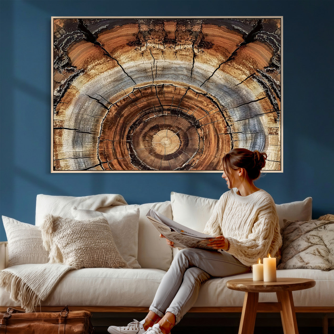 Tree Rings Wall Art Canvas Print – Rustic Wood Texture