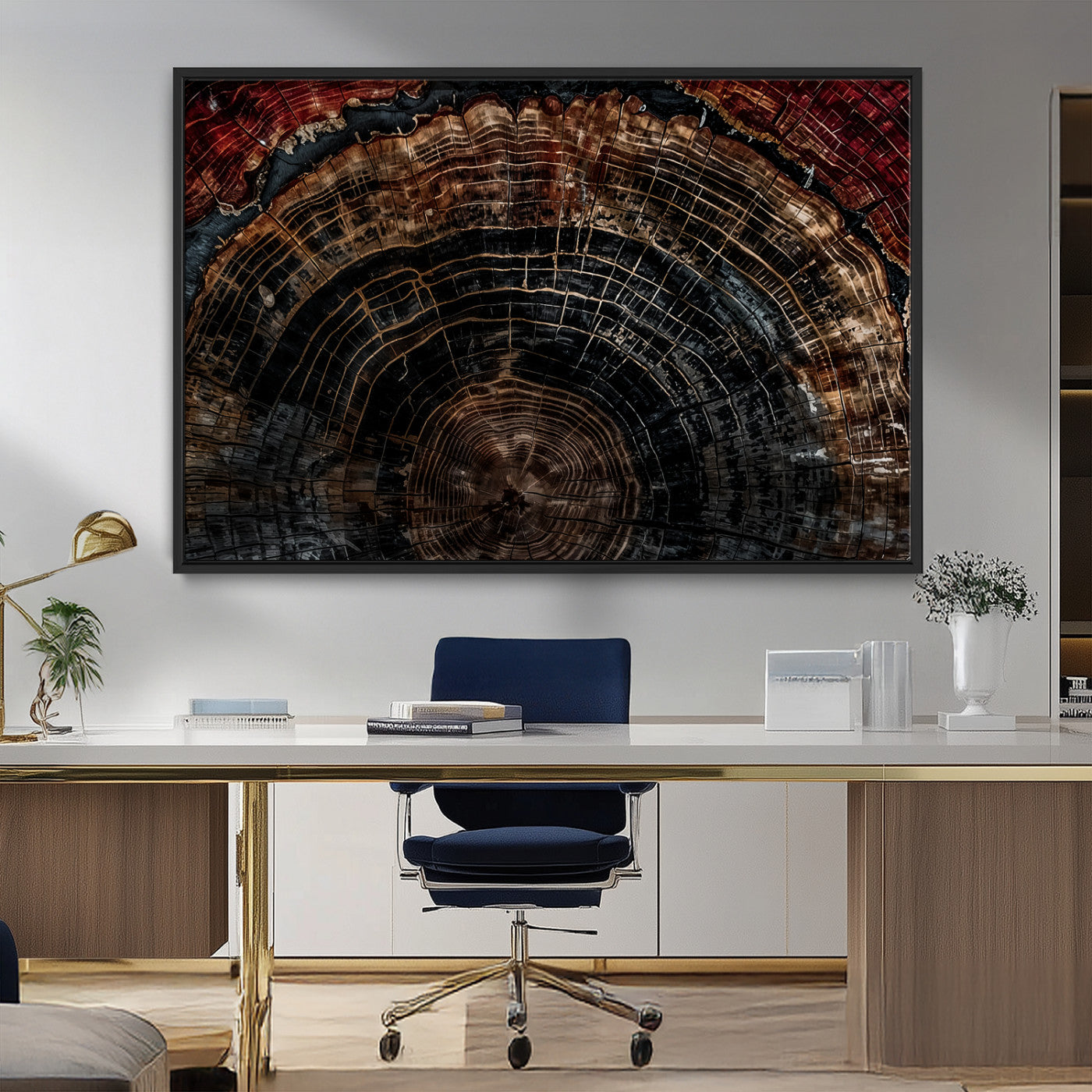 Dark Wood Ring Wall Art Canvas Print – Framed Abstract Tree