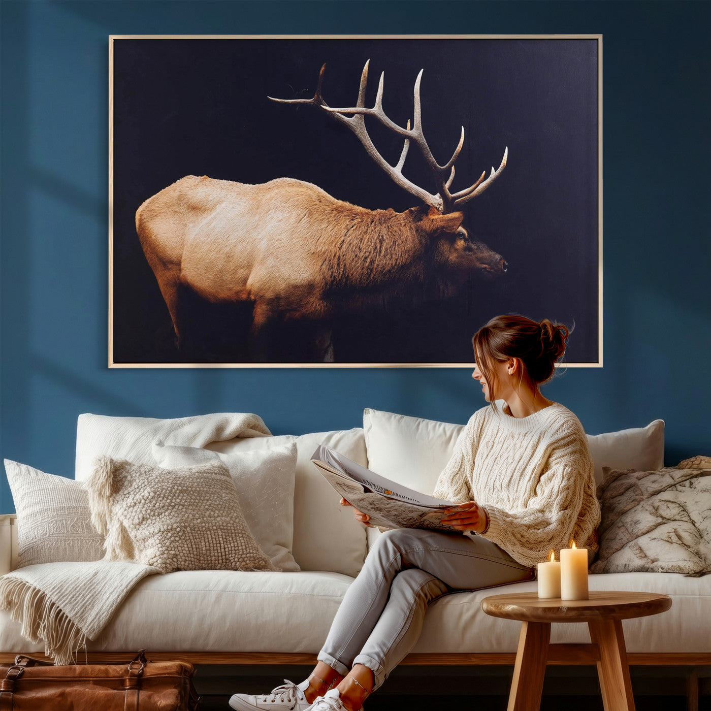 Rustic Elk Wall Art Canvas Print – Framed Moody Wildlife Art