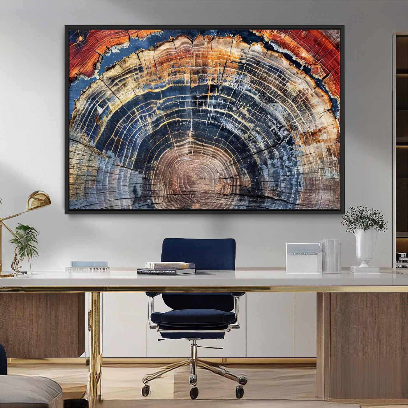 Tree Rings Wall Art Canvas Print – Framed Petrified Wood