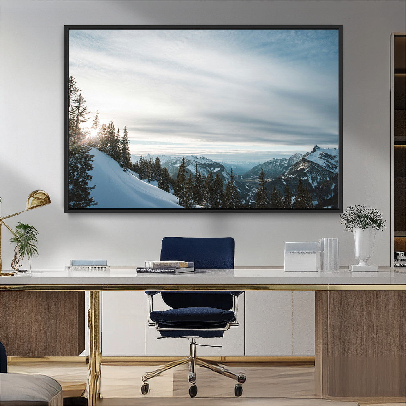 Snowy Mountains Wall Art Canvas Print – Framed Alpine