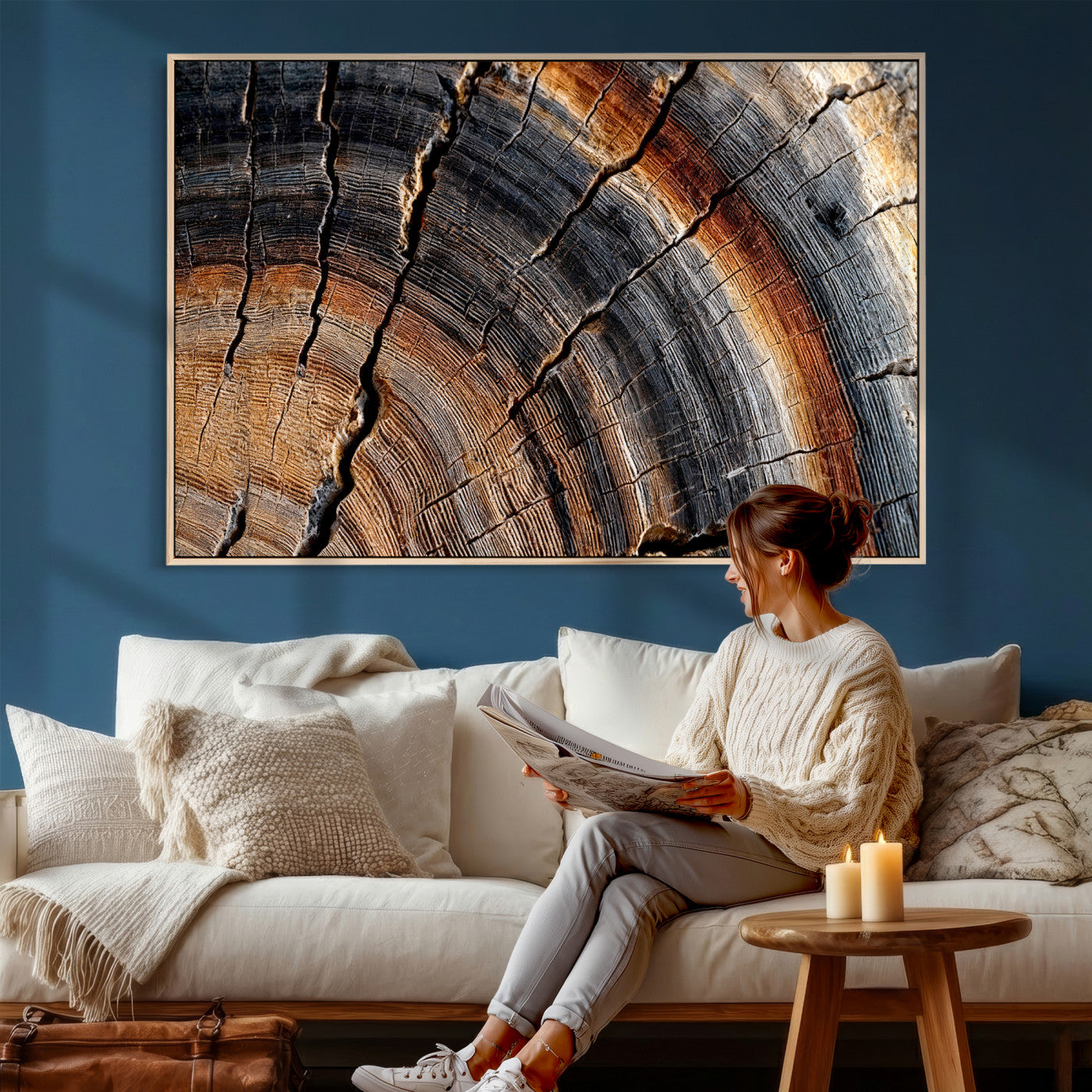 Abstract Tree Ring Wall Art Print – Natural Rustic Wood