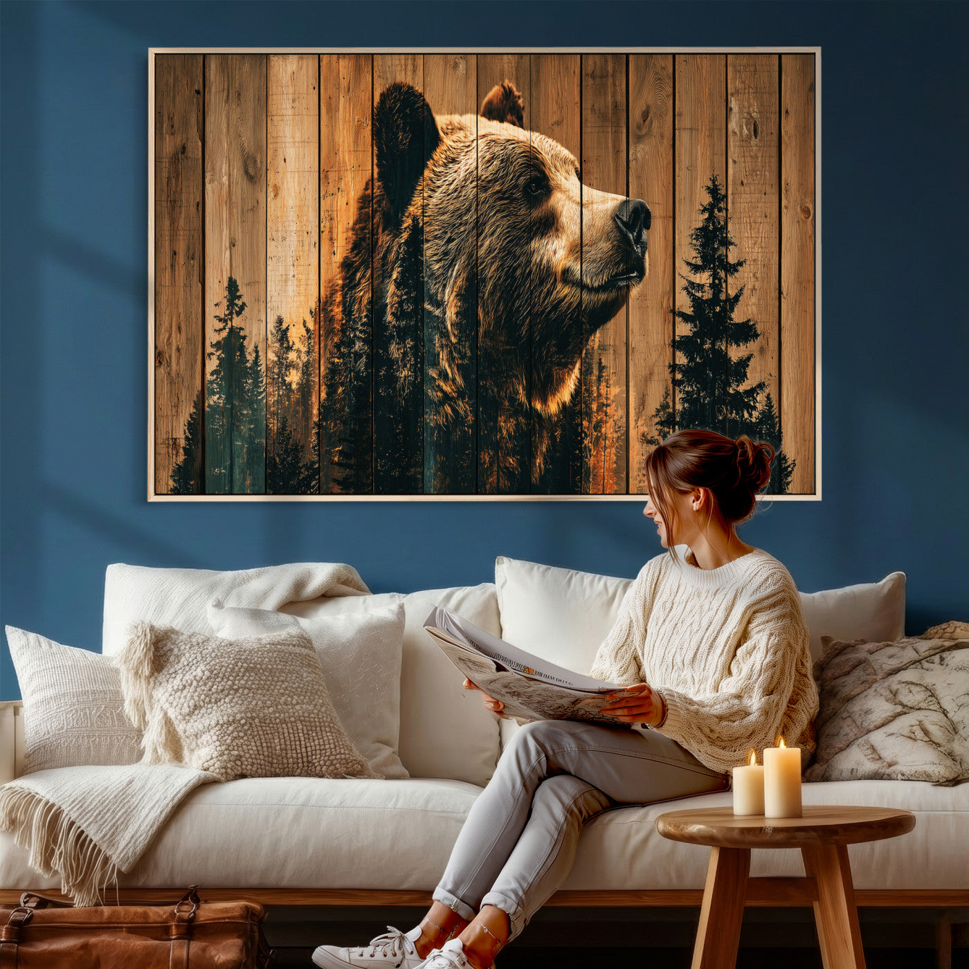 Rustic Bear Wall Art Canvas Print – Woodland Wildlife