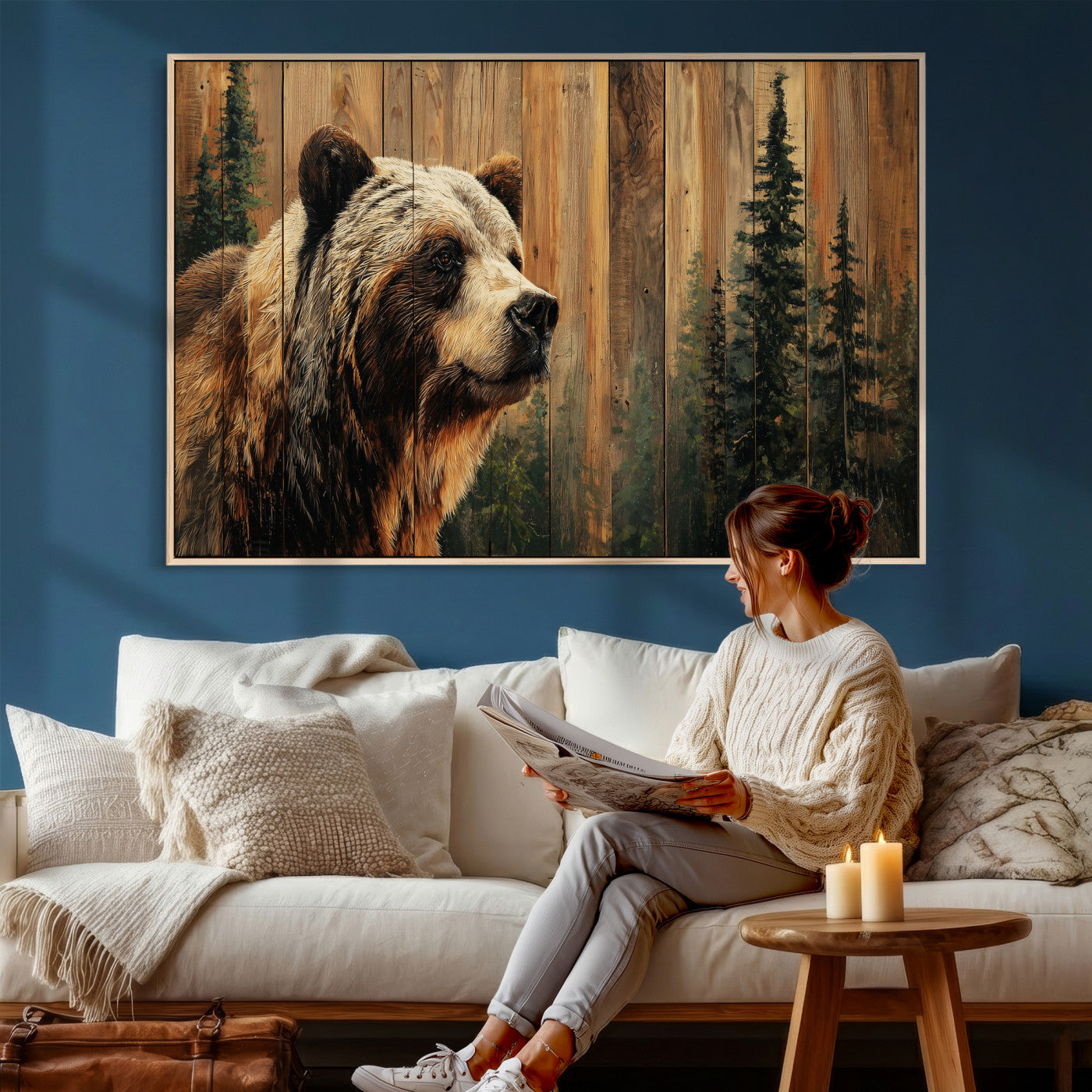 Grizzly Bear Wall Art Canvas Print, Rustic Wildlife Bear
