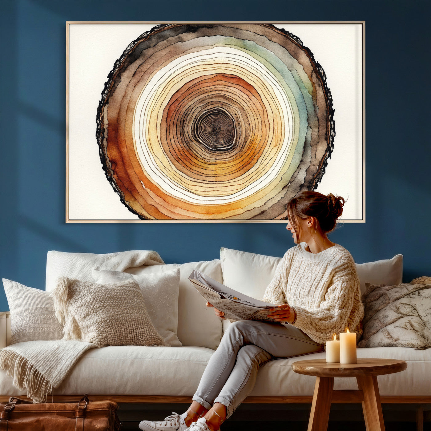 Natural Wood Slice Wall Art Canvas Print, Tree Ring Wall