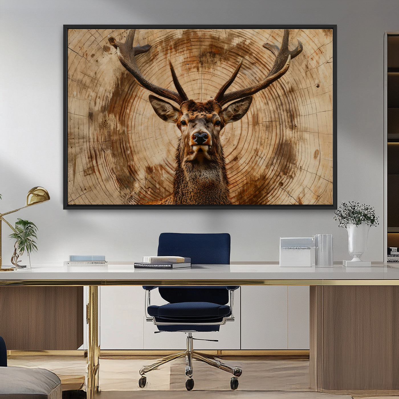 Wood Abstract Deer Wall Art | Rustic Wildlife Canvas Print |