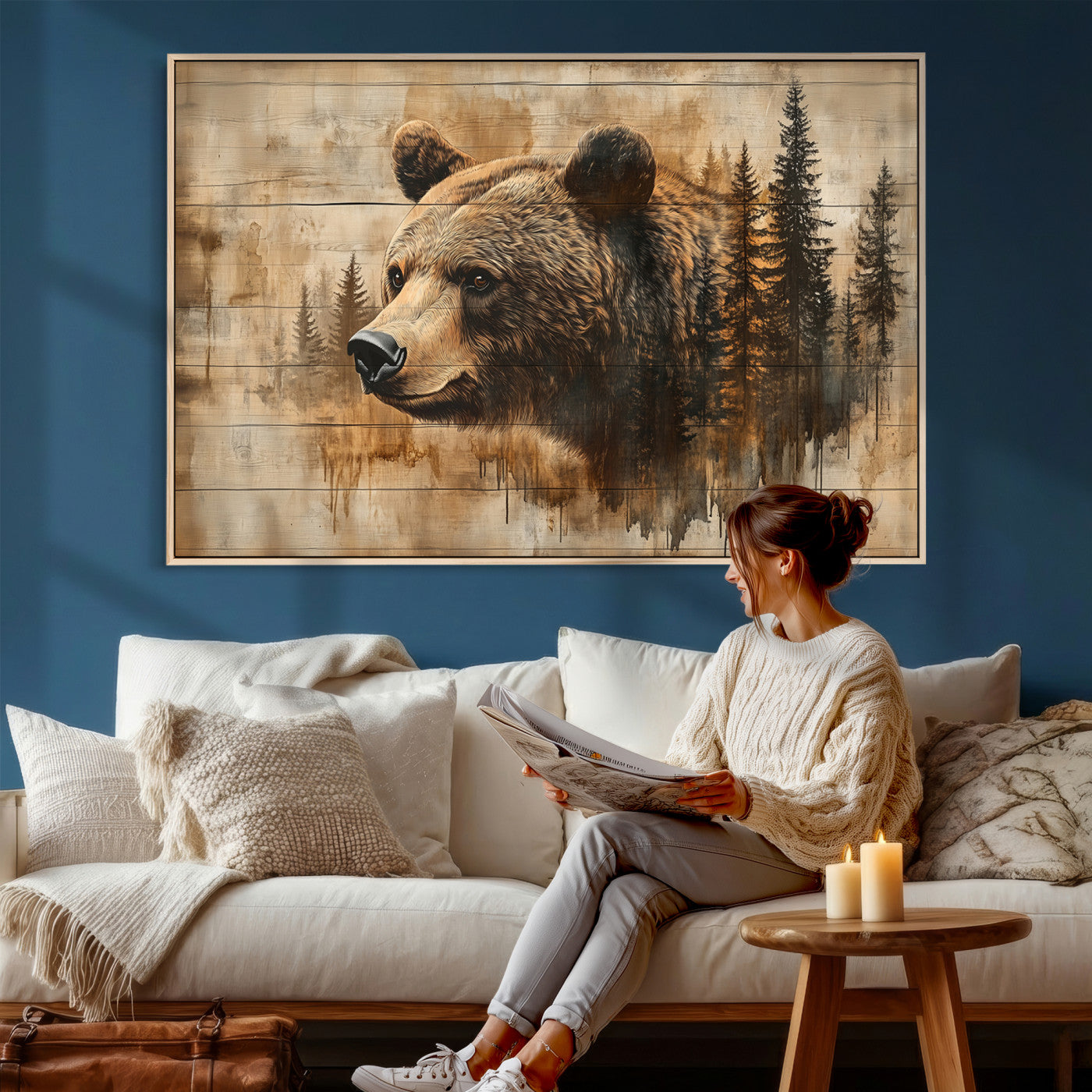 Rustic Grizzly Bear Wall Art, Abstract Grizzly 399 Bear Wall