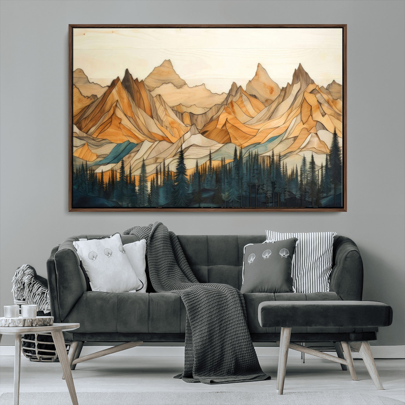 Rustic Wood Mountain Wall Art Print | Triptych Giclee Print