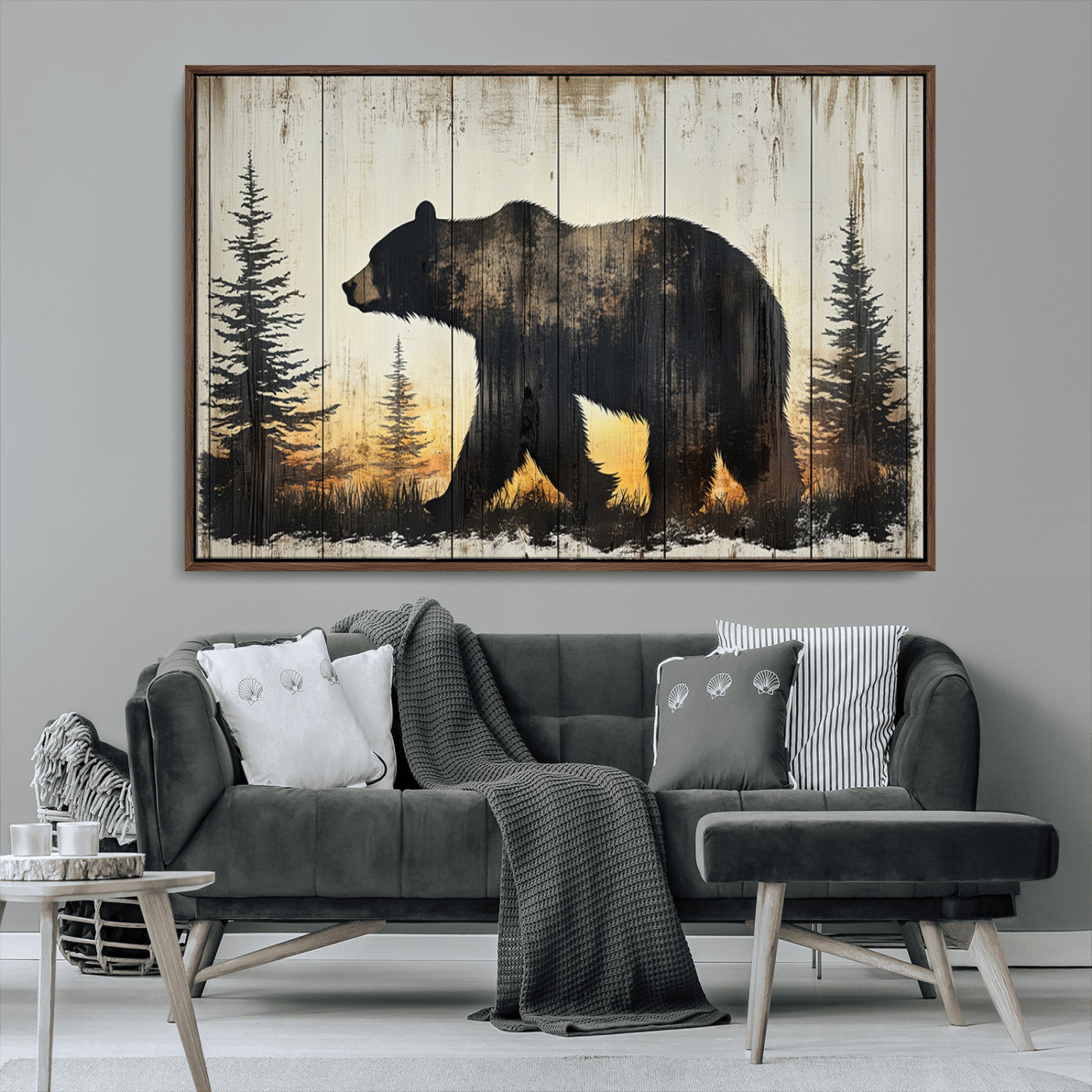Vintage Bear Wall Art Canvas Print for Farmhouse - Mountain