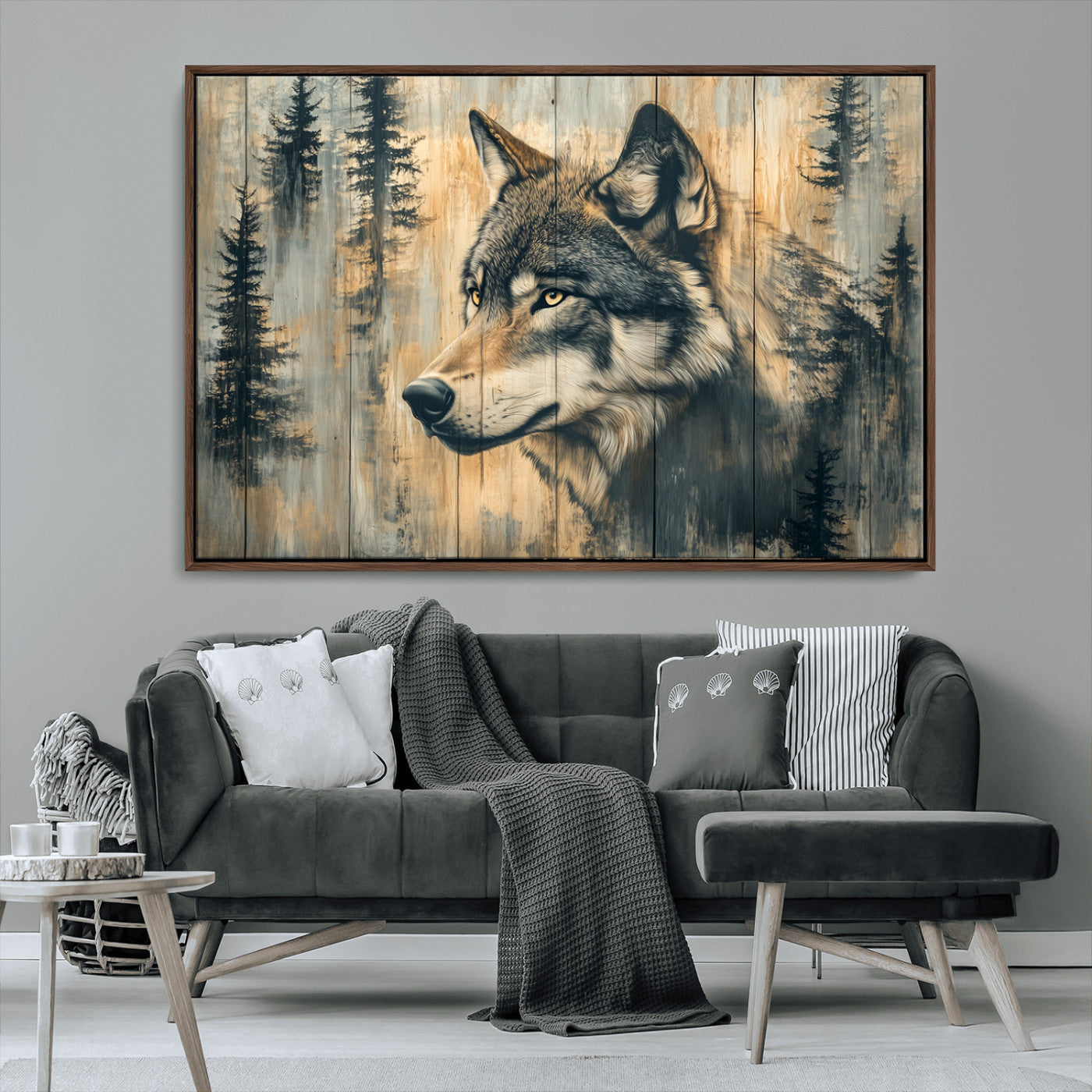 Wood Style Rustic Wolf Wall Art Canvas Print, Vintage