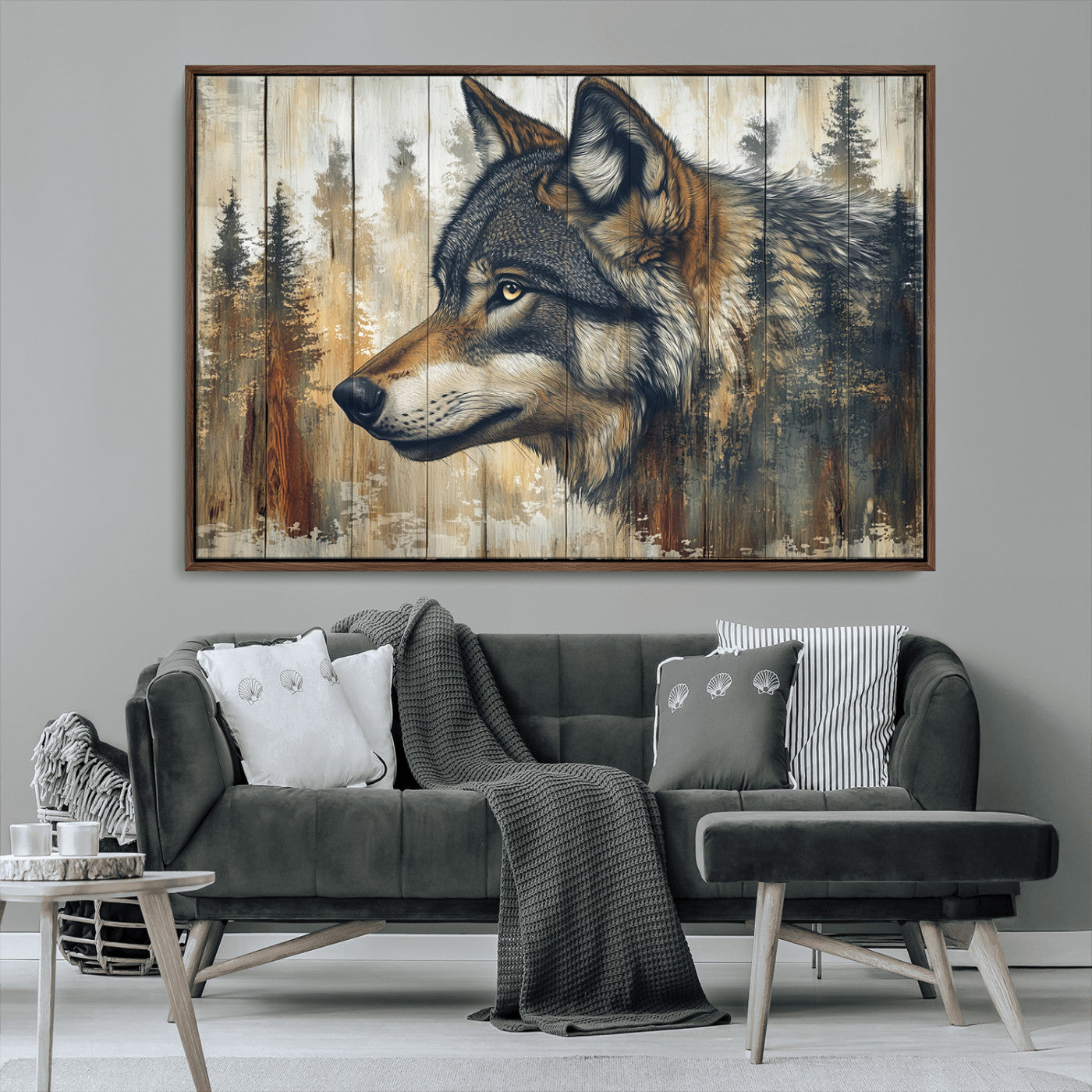 Rustic Wolf Wall Art Canvas Print – Vintage Woodland