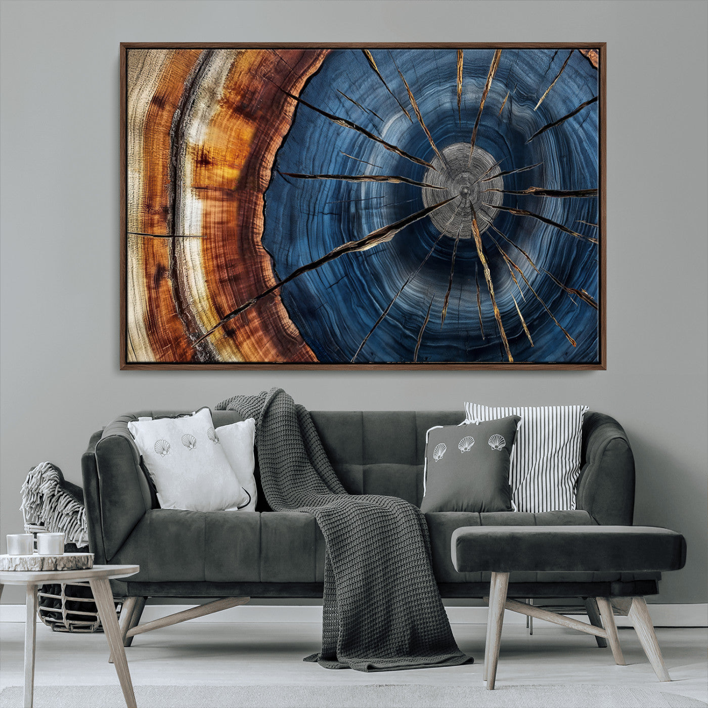 Framed Abstract Tree Ring Wall Art Print Natural Rustic Wood