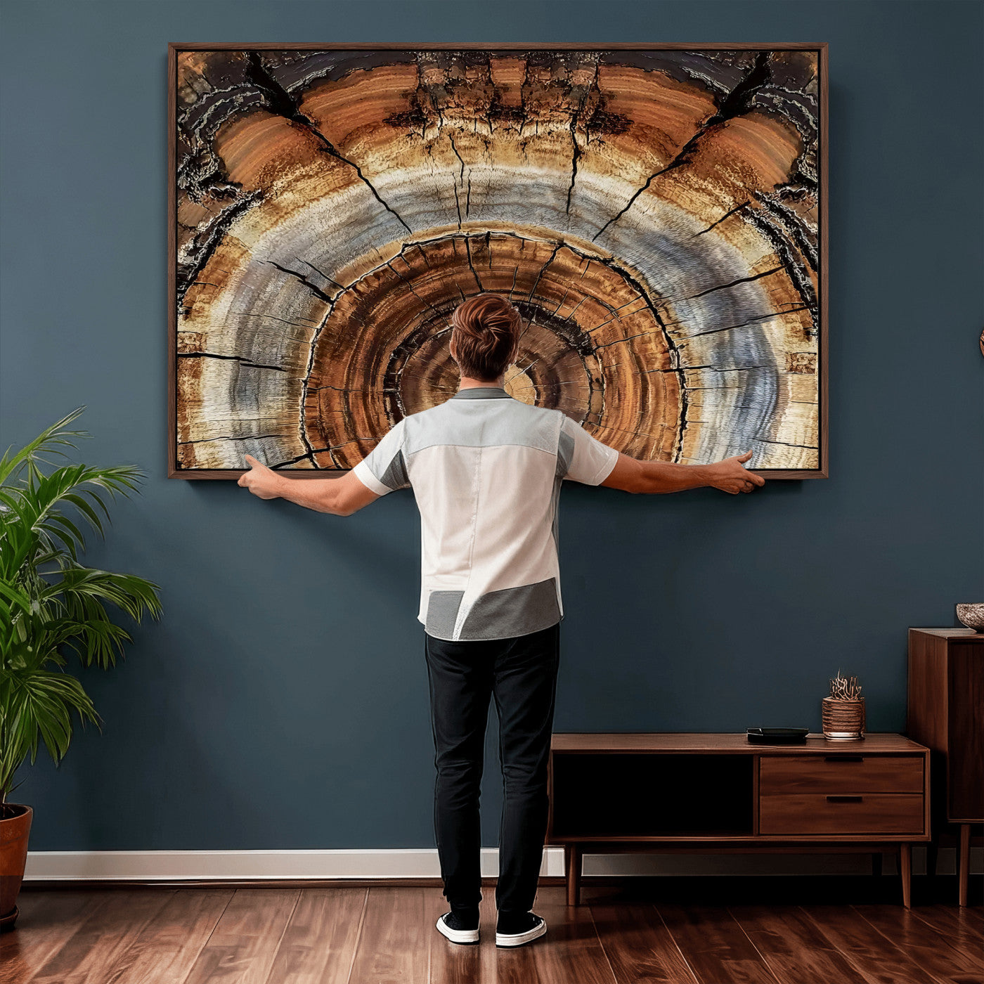 Tree Rings Wall Art Canvas Print – Rustic Wood Texture