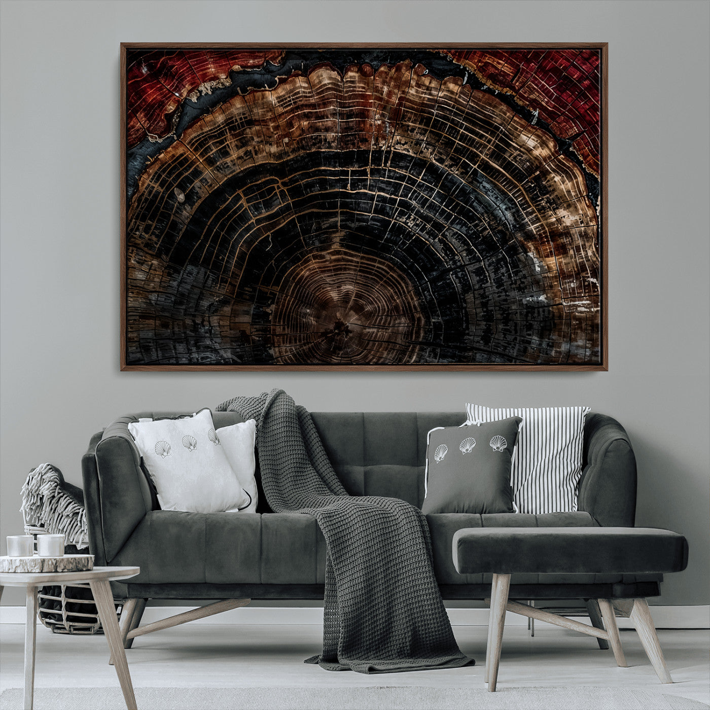 Dark Wood Ring Wall Art Canvas Print – Framed Abstract Tree