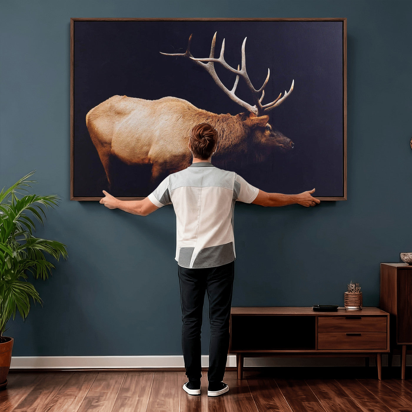 Rustic Elk Wall Art Canvas Print – Framed Moody Wildlife Art