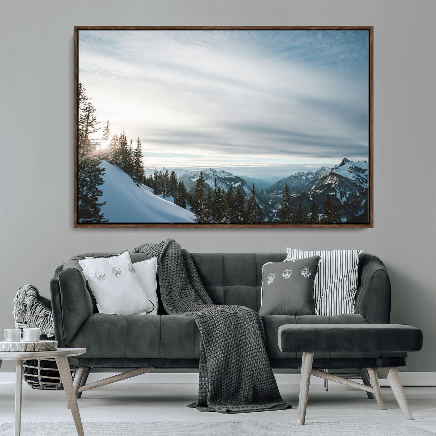 Snowy Mountains Wall Art Canvas Print – Framed Alpine