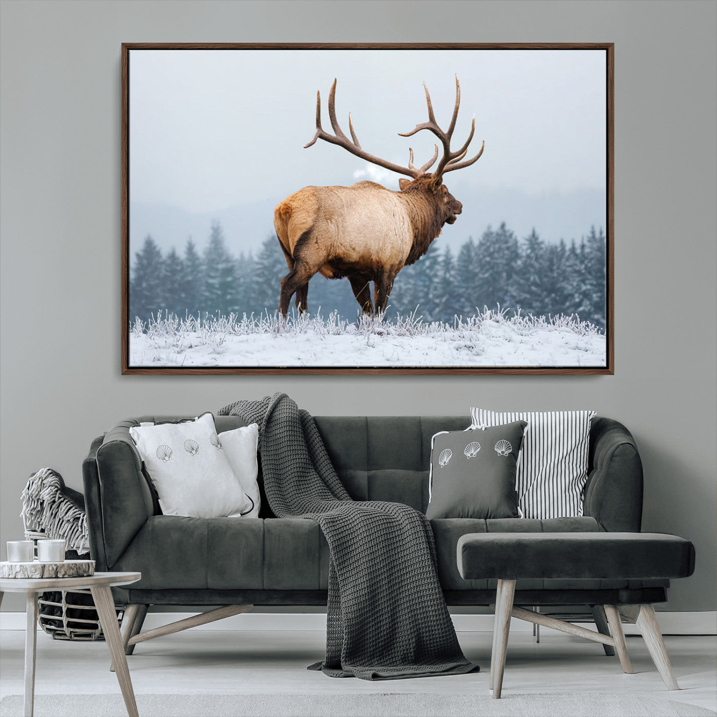 Majestic Elk Snowy Forest Wall Art Canvas Print – Winter