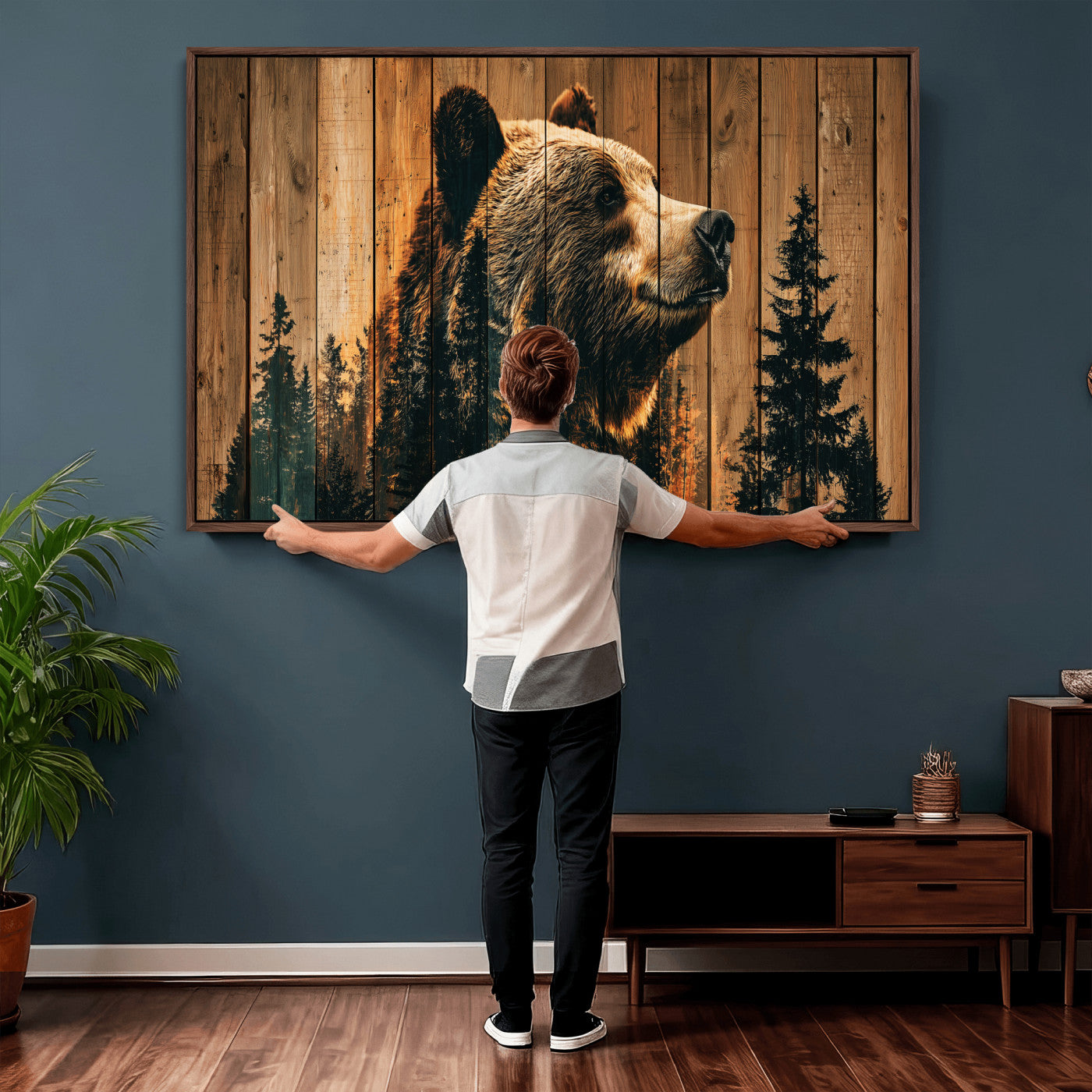 Rustic Bear Wall Art Canvas Print – Woodland Wildlife