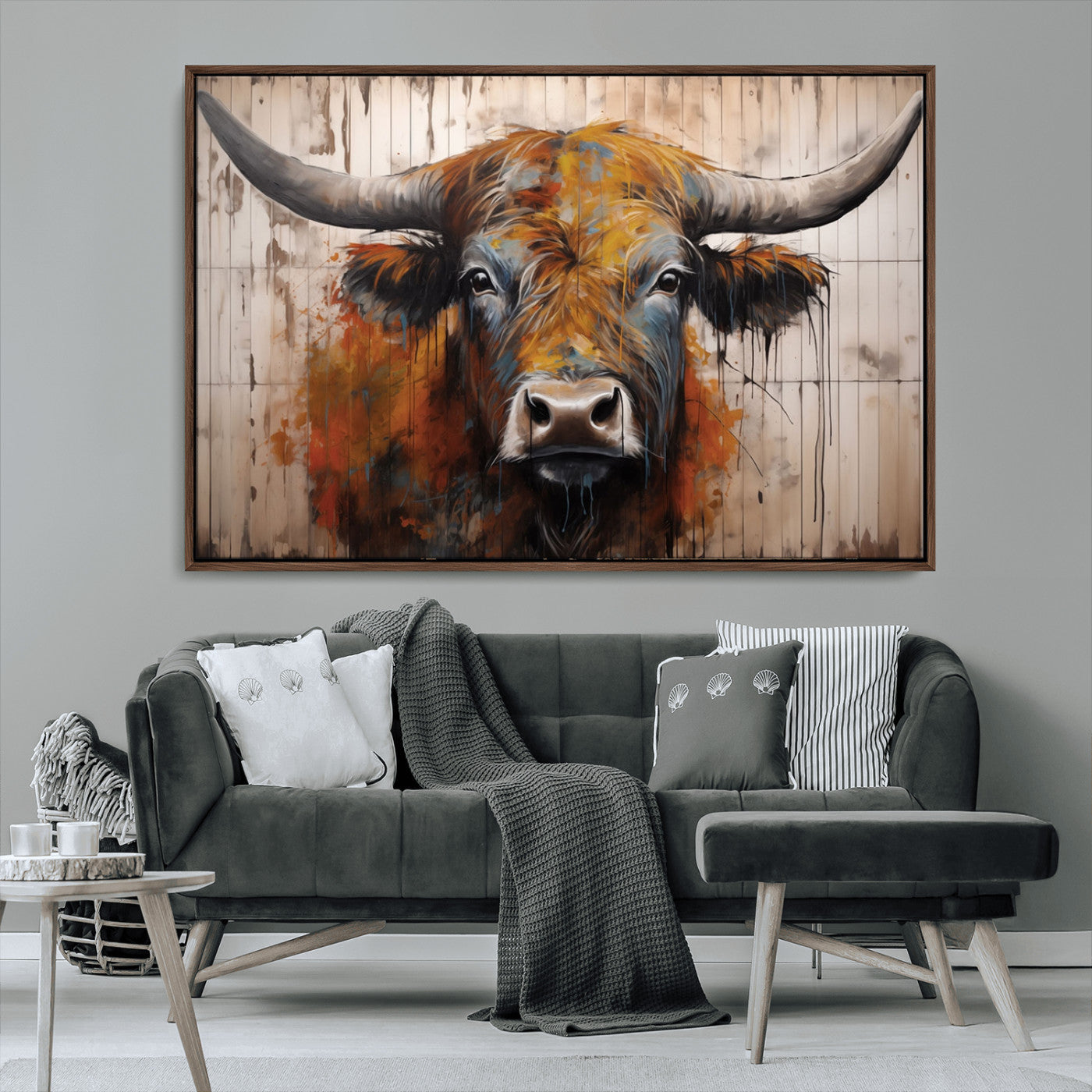 Scottish Highland Cow Cattle Art Print on Wood Style