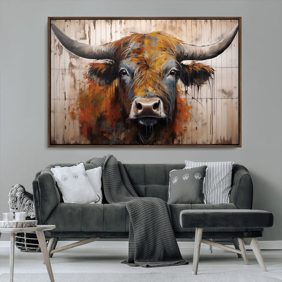 Scottish Highland Cow Cattle Art Print on Wood Style