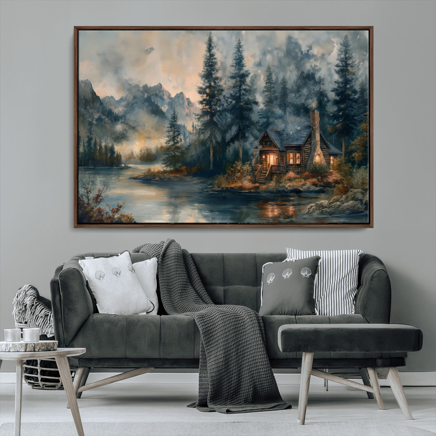 Rustic Cabin Woods Wall Art Print | Lake in a Forest Canvas