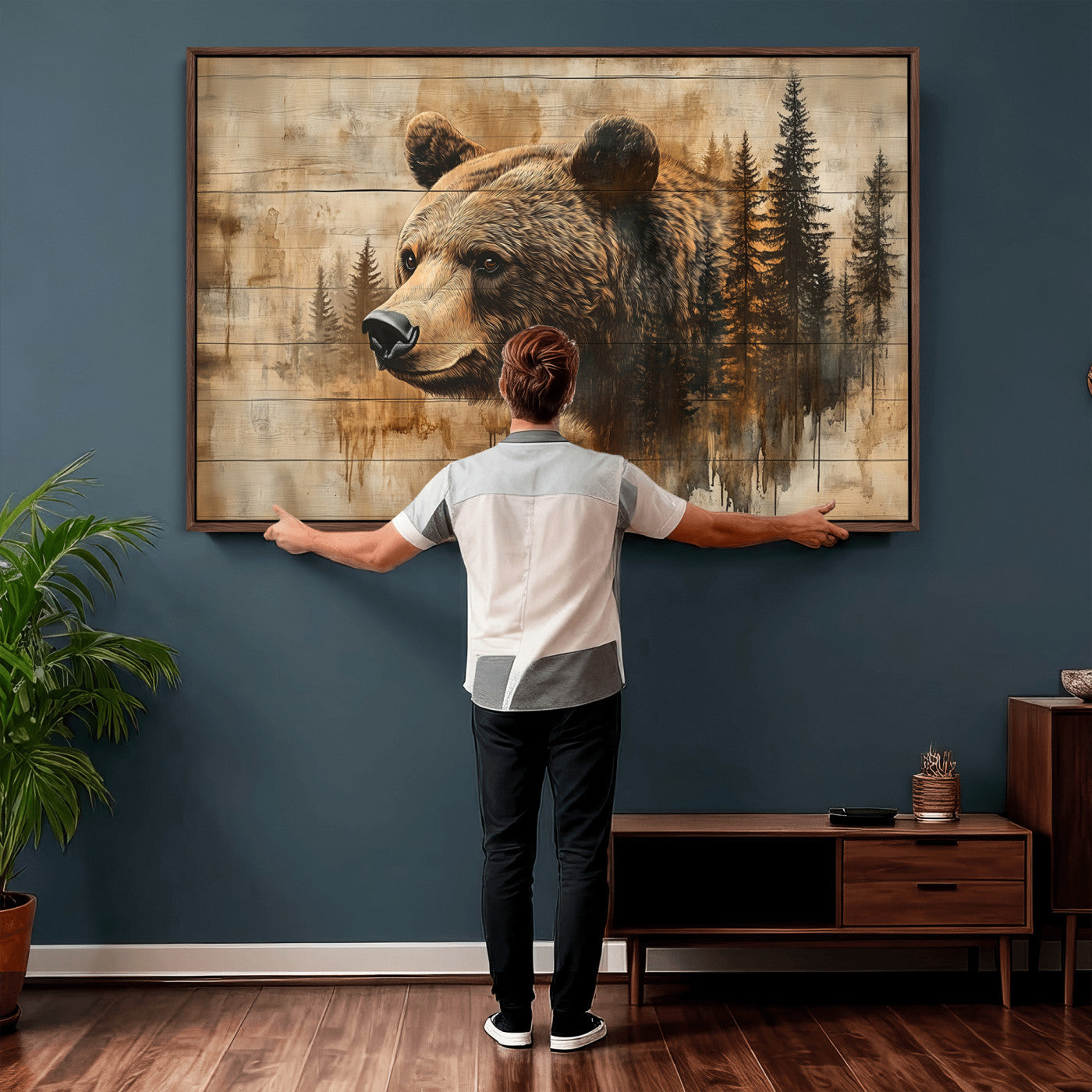 Rustic Grizzly Bear Wall Art, Abstract Grizzly 399 Bear Wall