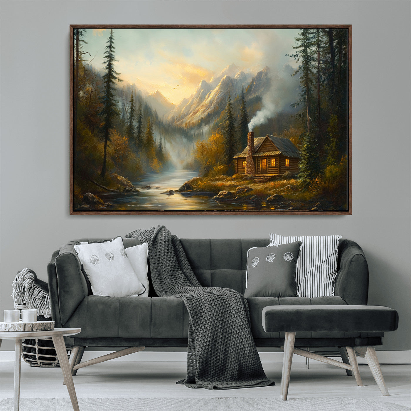 Wood Cabin Retreat Mountain at Sunset Wall Art Print -